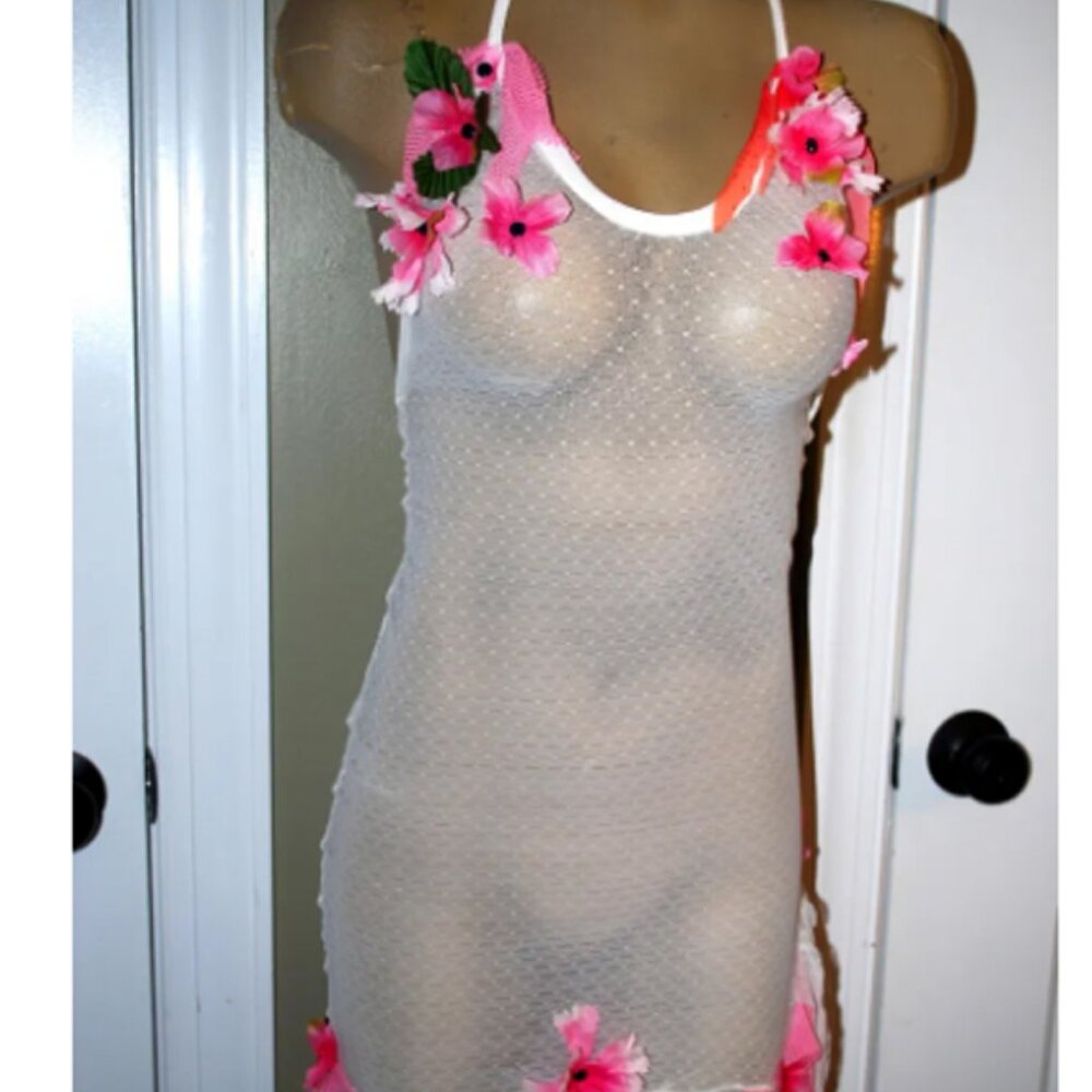 OOAK exotic dancer fairy dress sheer with flowers  ---CLOSEOUT PRICE
